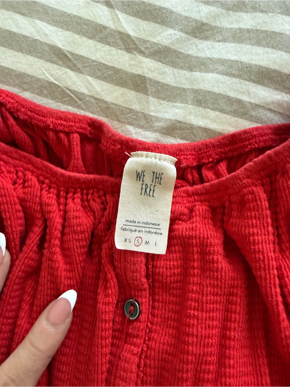 We The Free Red Ruffle Button-Front Blouse - Picture 2 of 4